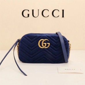 Replica Gucci GG Marmont Velvet leather Shoulder Bag 447632 blue HV04981XB19