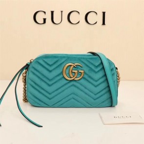Replica Gucci GG Marmont Velvet leather Shoulder Bag 447632 green HV11372Hd81