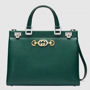 Replica Gucci Zumi grainy leather medium top handle bag 564714 Dark green HV03615KG80