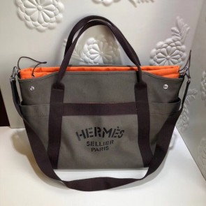 Replica Hermes Canvas Shopping Bag H0734 Khaki HV01835KG80