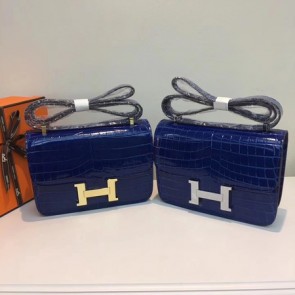 Replica Hermes Constance Bag Croco Leather H6811 blue HV03430Ac56