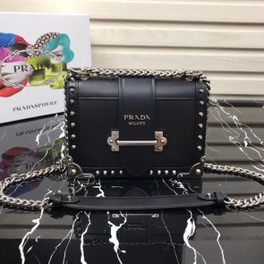 Replica Prada Cahier studded leather bag 1BD045-1 black HV02335Ac56