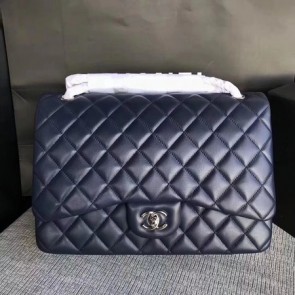 Replica Top Chanel Maxi Quilted Classic Flap Bag original Sheepskin CF 58601 blue Silver chain HV09289ll80