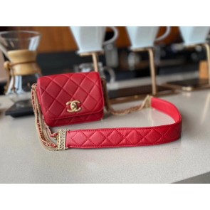 Replica Top Chanel small flap bag Lambskin & Gold-Tone Metal AS2051 red HV01363Vx24