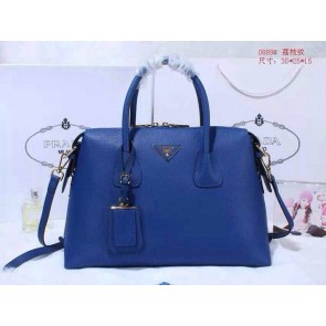 Replica Top Prada litchi leather two-handle bag 0889 blue HV06501Cq58
