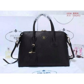 Top Prada litchi leather two-handle bag 0889 black HV09511lE56