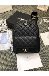 AAA Chanel Grained Calfskin & Gold-Tone Metal backpack AS0004 black HV05753zK34