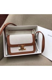 AAA Replica CELINE LARGE TRIOMPHE BAG IN TEXTILE AND NATURAL CALFSKIN 18887 TAN & WHITE HV02329Oy84