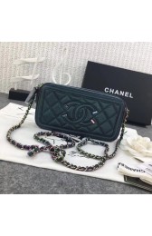 Best Chanel Classic Clutch with Chain Grained Calfskin & silver-Tone Metal A84450 green HV07745Ml87