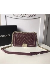 BOY CHANEL Handbag Crumpled Calfskin & Gold-Tone Metal A67086 Burgundy HV00569hT91