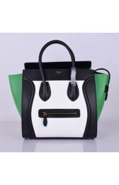 Celine Luggage Tote Bag Original Leather 8802-2 Black&White&Green HV05759aj95