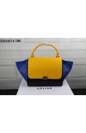 Celine Trapeze Bag Original Leather 3342 golden yellow&black&brilliant blue HV11720Eb92