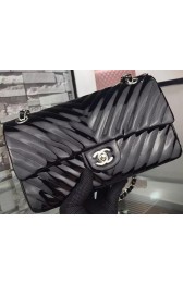 Chanel 2.55 Series Flap Bag Black Patent Chevron Leather A5023 Silver HV05877vN22