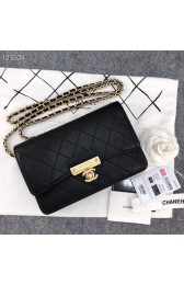 Chanel Calfskin & Gold-Tone Metal wallet on chain bag A81419 black HV08964hT91