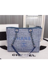 Chanel Canvas Shopping Bag Calfskin & Silver-Tone Metal A23556 blue HV02228Gh26