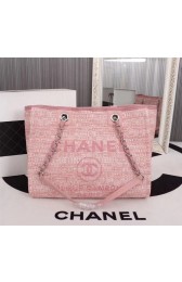 Chanel Canvas Shopping Bag Calfskin & Silver-Tone Metal A23556 pink HV05513Gh26