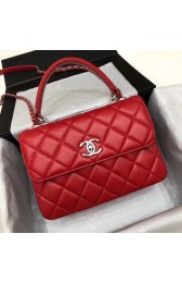 Chanel CC original lambskin top handle flap bag 92236 red&silver-Tone Metal HV07984Jz48