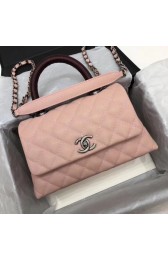 Chanel Classic Caviar leather mini Top Handle Bag 92990 pink Silver chain HV00792Rk60