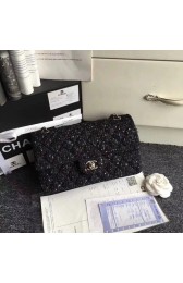 Chanel Classic Handbag Embroidered Tweed & Silver-Tone Metal A01112 Black HV00047vX95