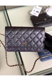 Chanel classic wallet on chain Grained Calfskin & gold-Tone Metal 33814 Pearlescent black HV11159Ag46