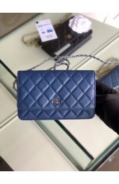 Chanel classic wallet on chain Grained Calfskin & Silver-Tone Metal 33814 Pearlescent blue HV02755Cw85