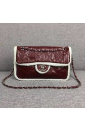 Chanel Flap Bag Shearling Lambskin & silver-Tone Metal 3378 Burgundy HV00480ea89