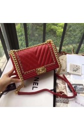 Chanel LE BOY Shoulder Bag Original Calf leather 67086D red HV01615DS71