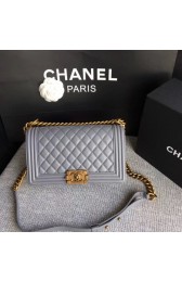 Chanel LEBOY Shoulder Bag Sheepskin Leather A67086 gray Gold chain HV05792Pf97