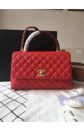 Chanel original grained leather flap bag with top handle A92292 red gold chain HV08478fj51