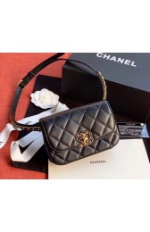 Chanel Original Sheepskin Leather Belt Bag Black 33866 Gold HV01730De45