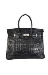 Designer Hermes Birkin 35CM Tote Bags Crocodile Togo Leather Black Silver HV10054vs94