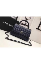 Fake Chanel Classic Top Handle Bag A92991 Dark blue Silver chain HV07528GR32