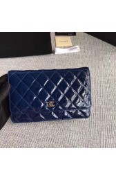Fake Chanel WOC Mini Shoulder Bag Original Patent leather 33814 dark blue silver chain HV01131xE84