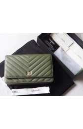 Fake Chanel WOC Mini Shoulder Bag Original sheepskin leather 33814V green gold chain HV07958Lh27