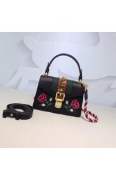 Fake Gucci GG original leather sylvie embroidered mini bag 470270 black HV08936qZ31