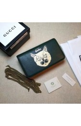 Fake Gucci original Calf leather Mini cross-body clutch 521552 Cat Dark green HV05245EQ38