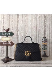 First-class Quality Gucci Marmont orignal clafskin small top handle bag 498110 black HV02813xO55