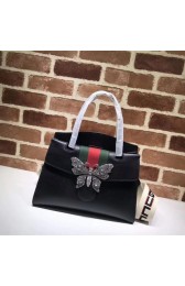 Gucci GG original leather medium top handle bag 505342 black HV09717Xw85