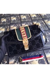 Gucci Sylvie GG velvet small shoulder bag 524405 black HV10187Tk78