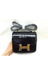 Hermes Constance Bag Croco Leather 3326 Black HV04723mV18