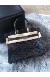 Hermes genuine 100% crocodile leather handmade birkin bag BK350 BLACK HV02062cP15
