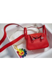 Hermes mini Lindy Togo Leather Bag LD19 red&Silver-Tone Metal HV01412Pf97