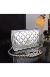 High Imitation Chanel WOC Original Sheepskin Leather Flap cross-body bag CF33814 Silver Silver chain HV03556bg96