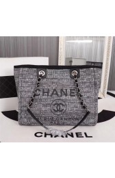 Hot Chanel Canvas Shopping Bag Calfskin & Silver-Tone Metal A23556 grey HV01830Nm85