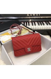 Hot Chanel Small Classic Handbag Grained Calfskin & silver-Tone Metal A69900 red HV00054cT87
