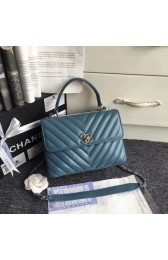 Imitation Chanel CC original lambskin top handle flap bag 92236V blue HV09214KV93