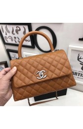 Imitation Chanel Classic Top Handle Bag A92991 Light brown Silver chain HV10155sJ18