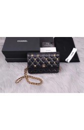 Imitation Chanel wallet on chain Lambskin & Gold-Tone Metal A81618 black HV08387uq94