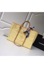 Imitation Fashion Chanel Original Tote Shopping Bag Canvas Calfskin & Silver-Tone Metal 92298 Yellow HV09388kd19
