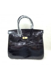 Imitation Hermes Birkin 25CM Tote Bag Croco Leather H8096 Black HV03949zn33